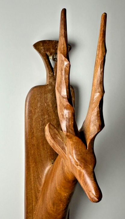 Antique Hand-Carved Antelope Wall Hanging