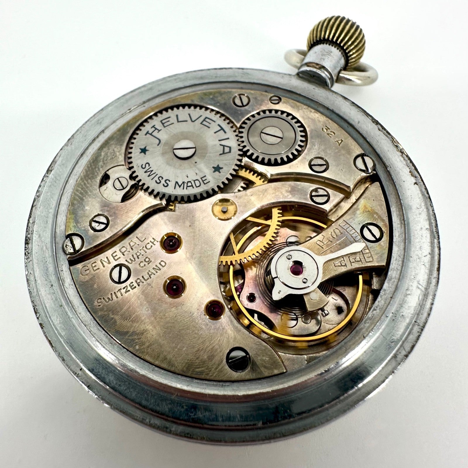 Vintage Helvetia 32A GS/TP Military Pocket Watch – WW2 Era – Swiss Made – 52mm