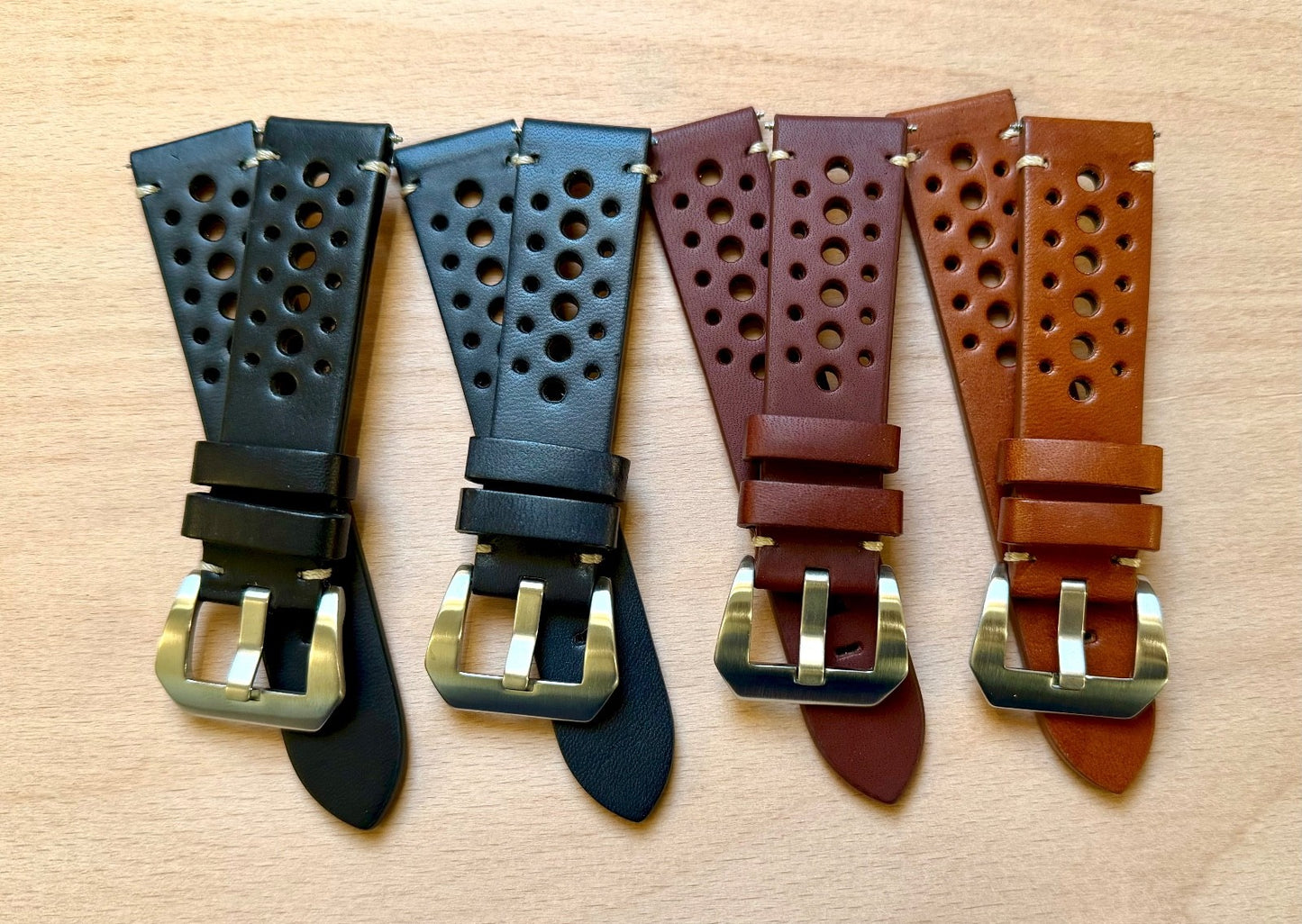 Brand New Luxury Rally Sports Smooth Leather Watch Strap - Genuine Calf Leather