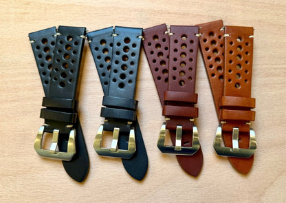 Brand New Luxury Rally Sports Smooth Leather Watch Strap - Genuine Calf Leather