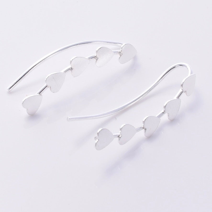 Brand New 925 Sterling Silver Heart Climber Earrings