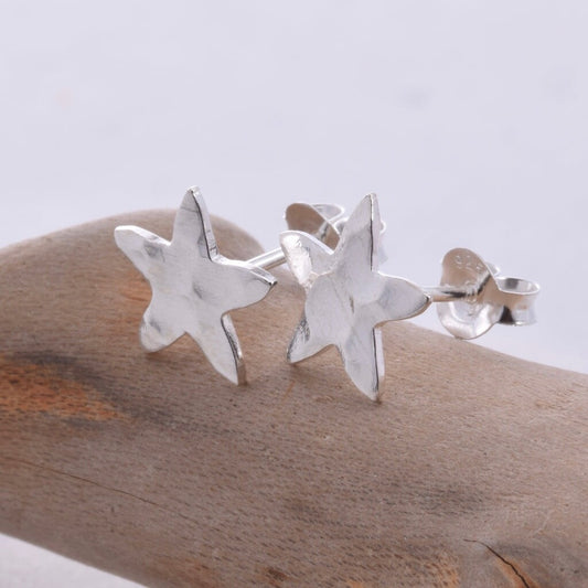 Brand New 925 Sterling Silver Hammered Star Stud Earrings