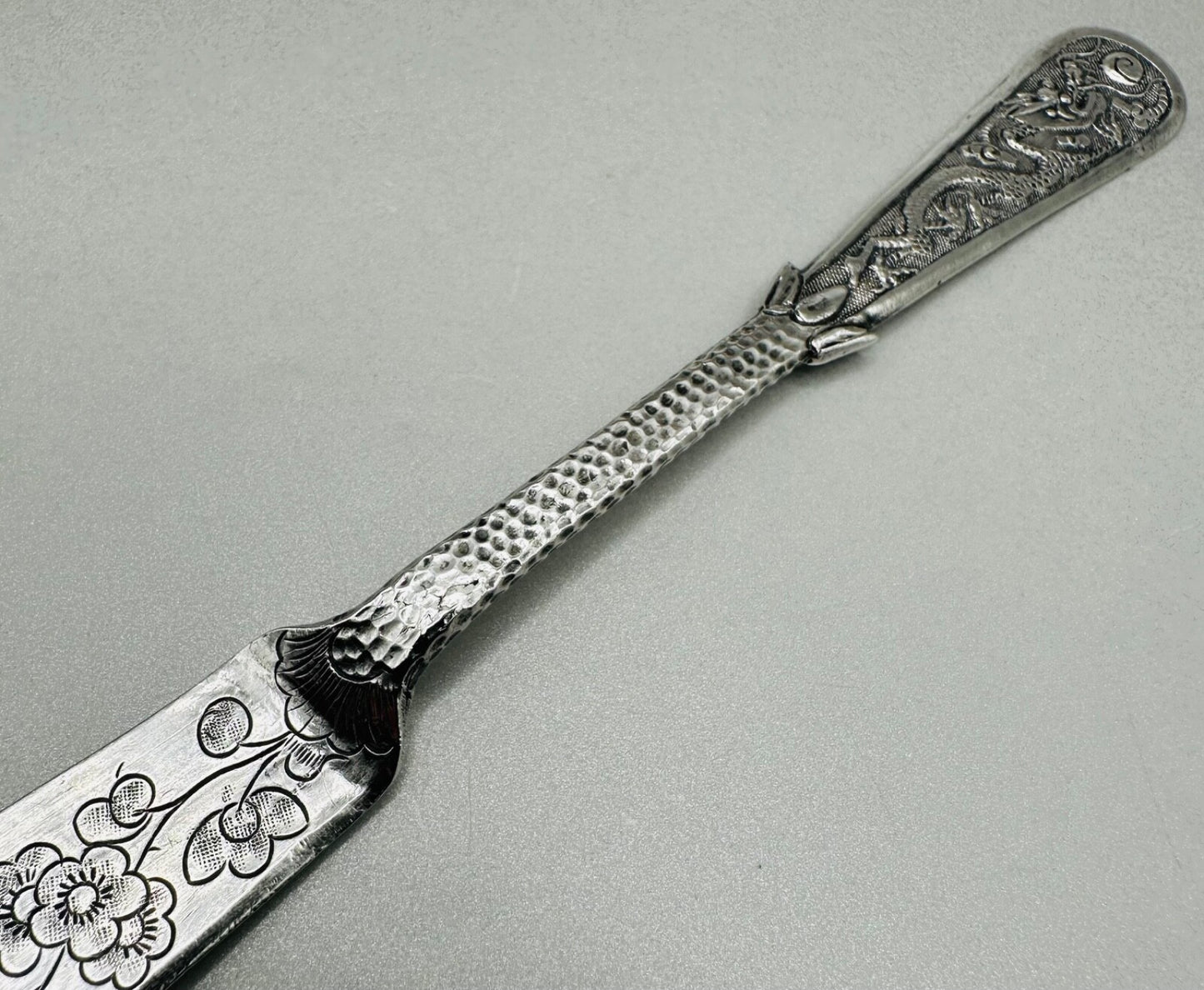 Antique Chinese Export Silver Fish Knife - Intricate Dragon and Floral Design