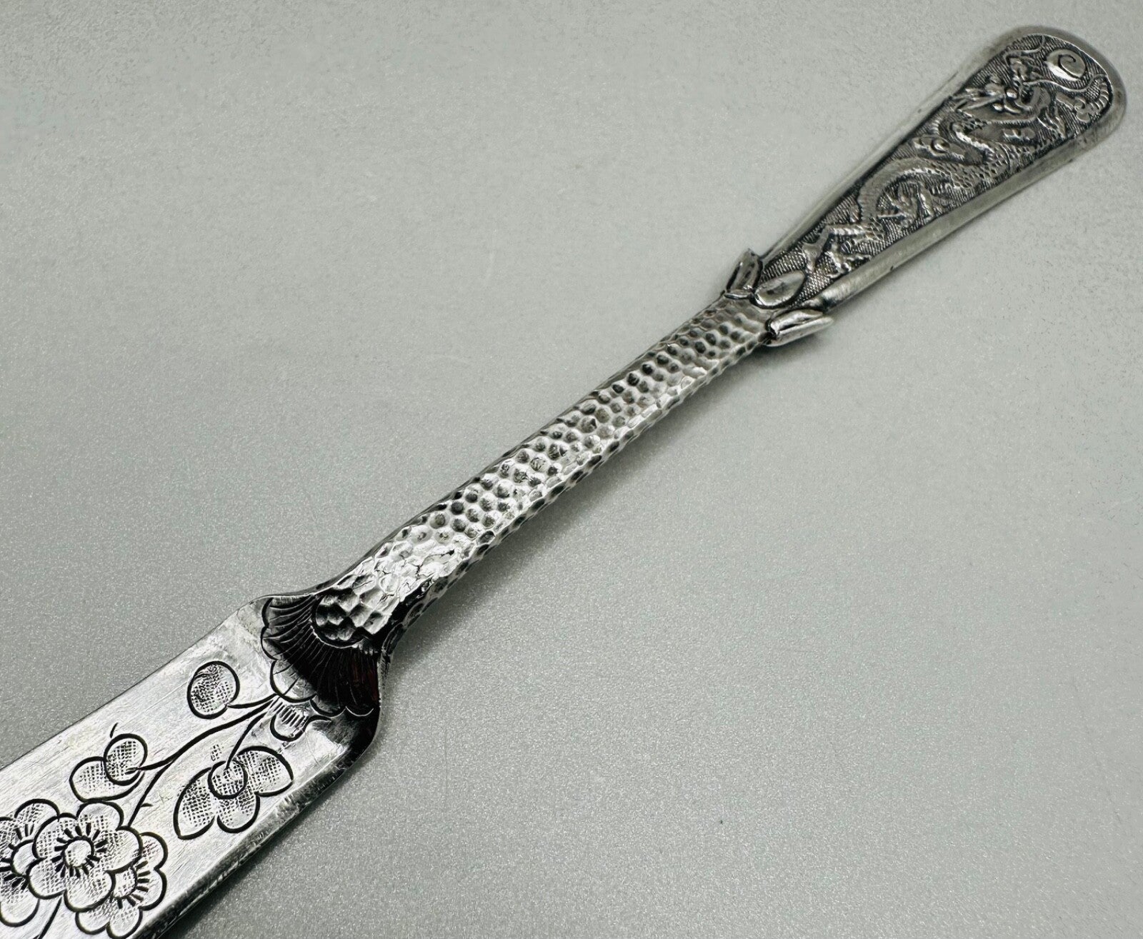 Antique Chinese Export Silver Fish Knife - Intricate Dragon and Floral Design