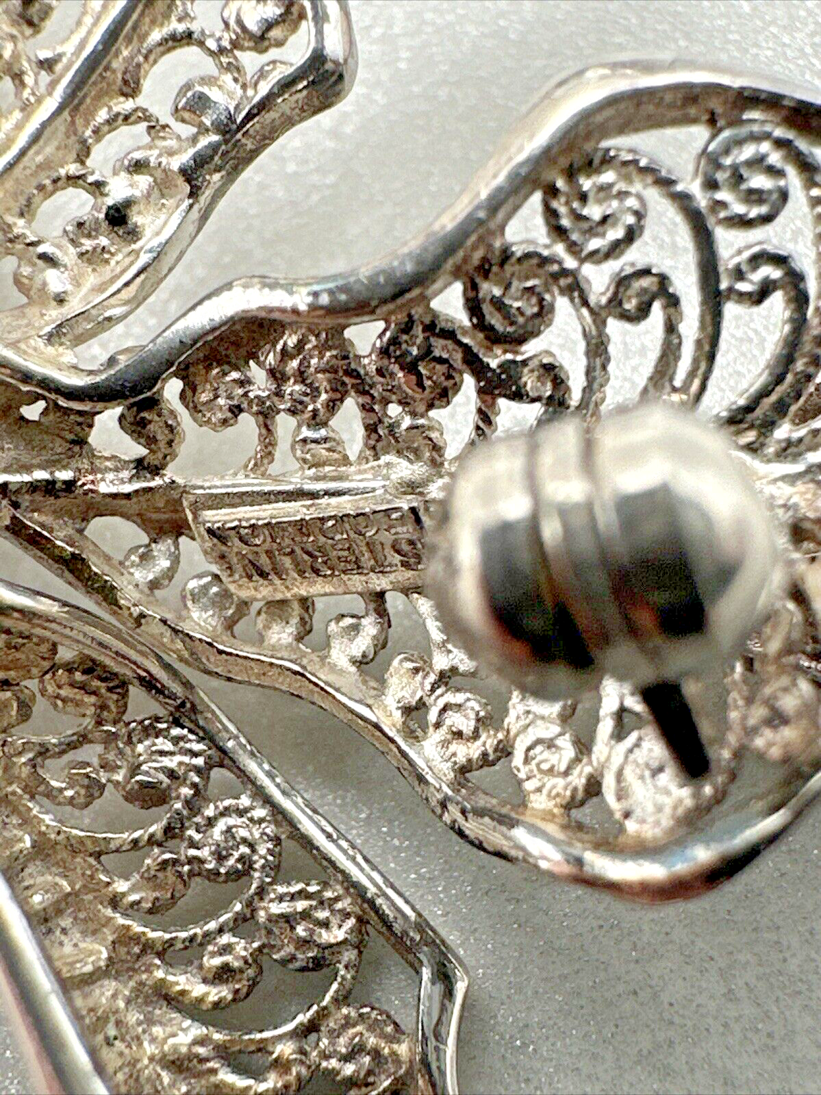 Vintage Silver Filigree Orchid Brooch - 1973