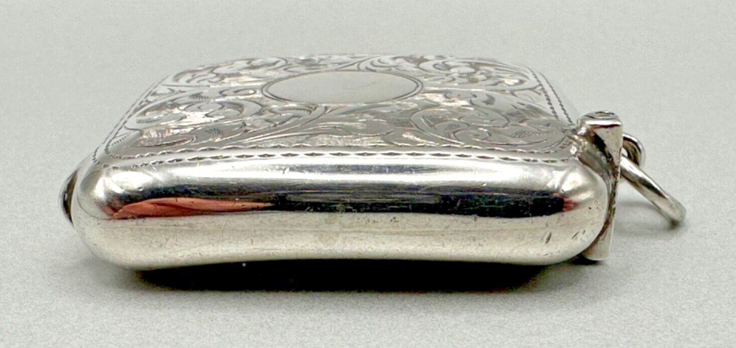 Antique Curved Silver Vesta Case - Chester 1913 Stewart Dawson & Co