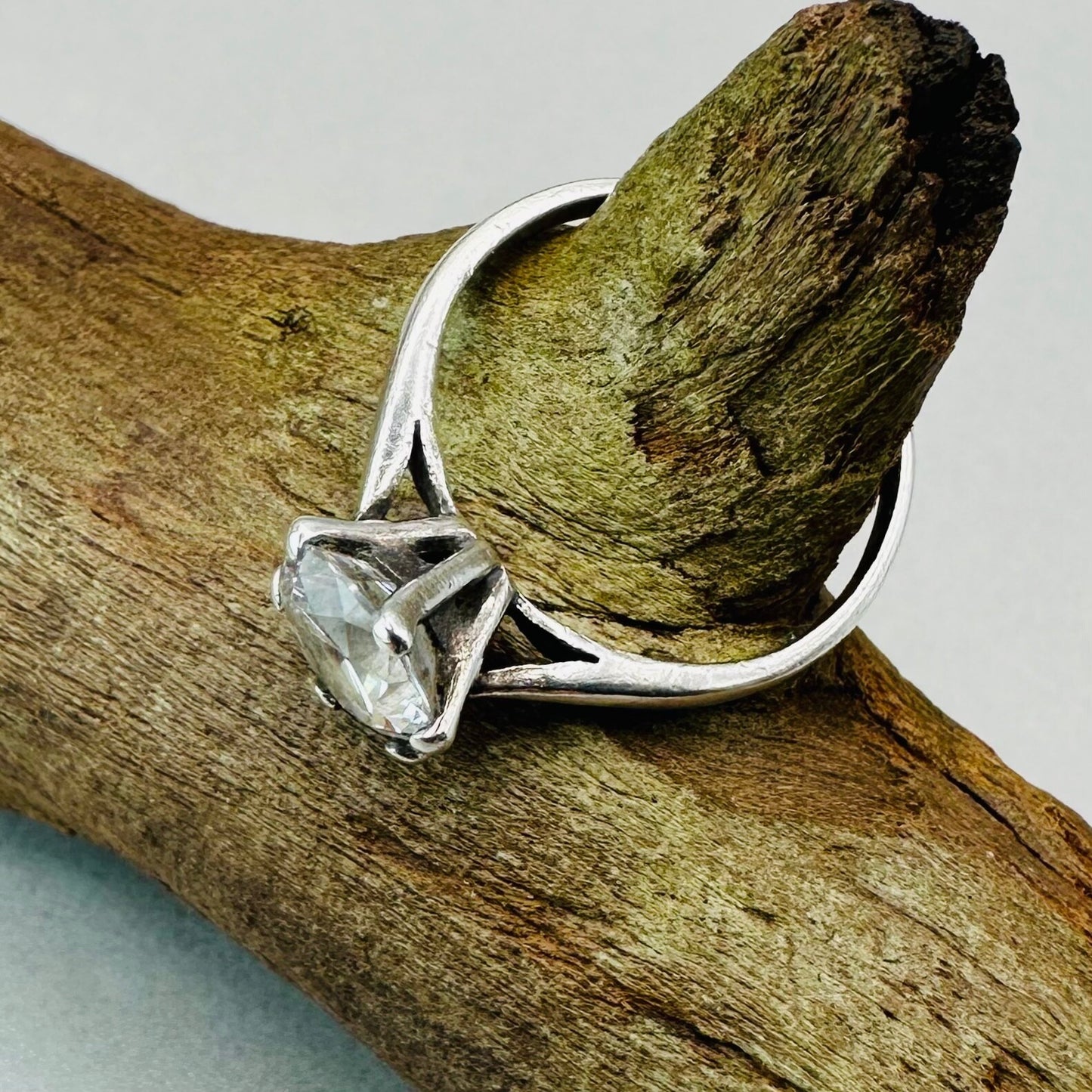 Vintage Sterling Silver Ring with Clear Stone - Size O