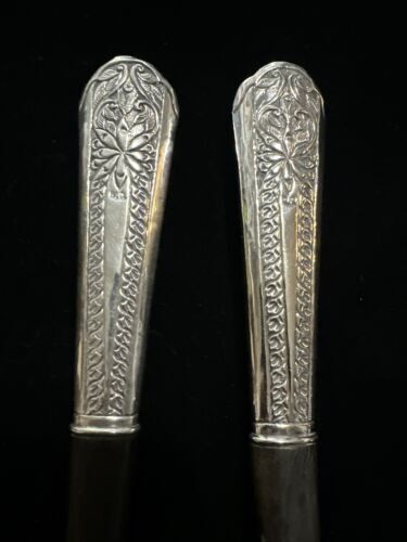 Antique Silver Handled Wooden Serving Fork & Spoon