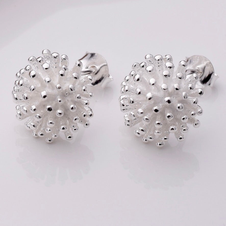 Brand New 925 Sterling Silver Chrysanthemum Stud Earrings, Elegant Floral Design