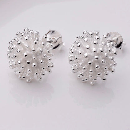 Brand New 925 Sterling Silver Chrysanthemum Stud Earrings, Elegant Floral Design