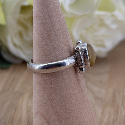 Vintage 925 Sterling Silver Rutile Quartz Ring – UK Size R – Oval Cabochon