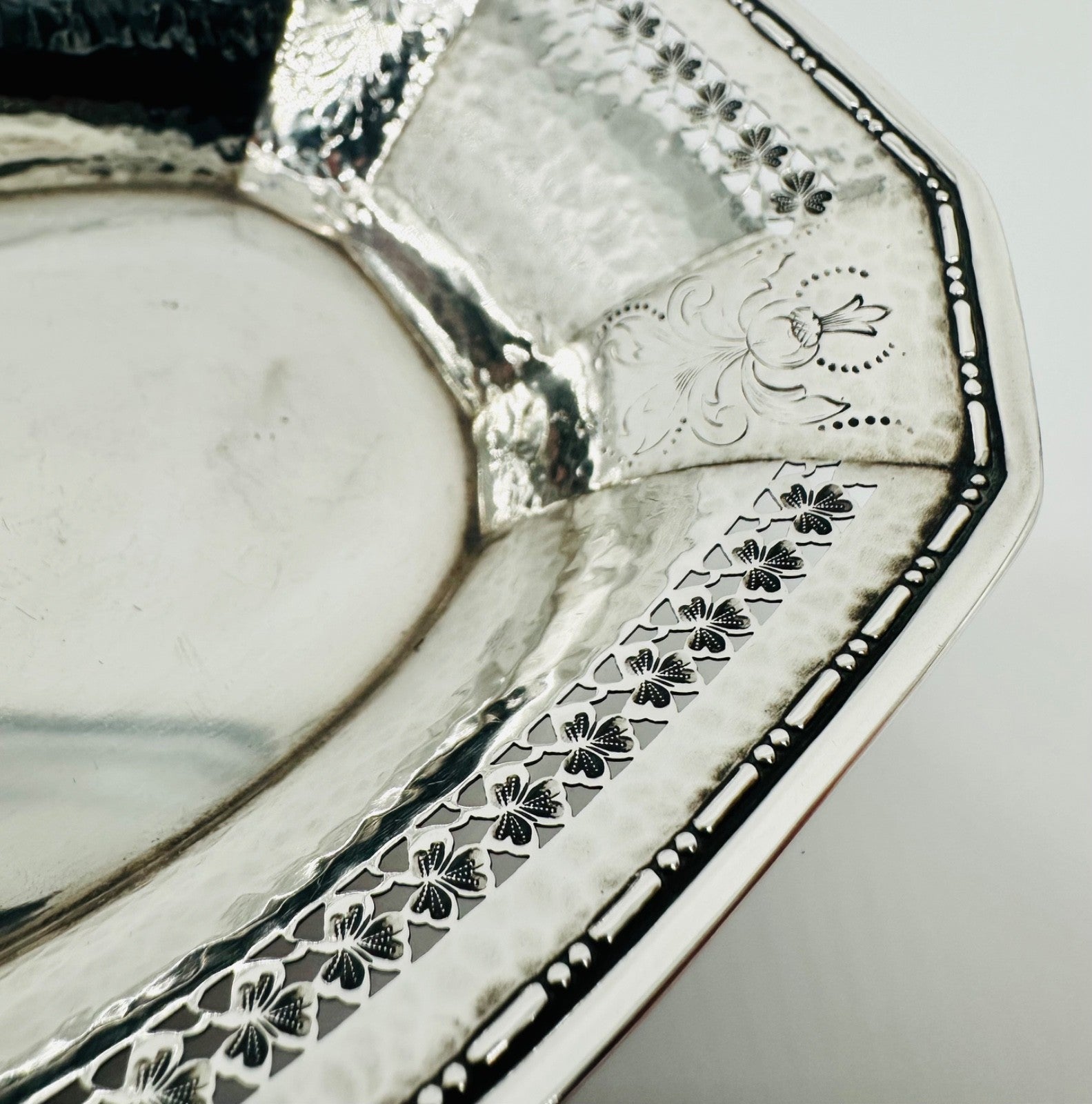 Antique American Sterling Silver Dish – Pierced & Hammered Design – Webster Co.