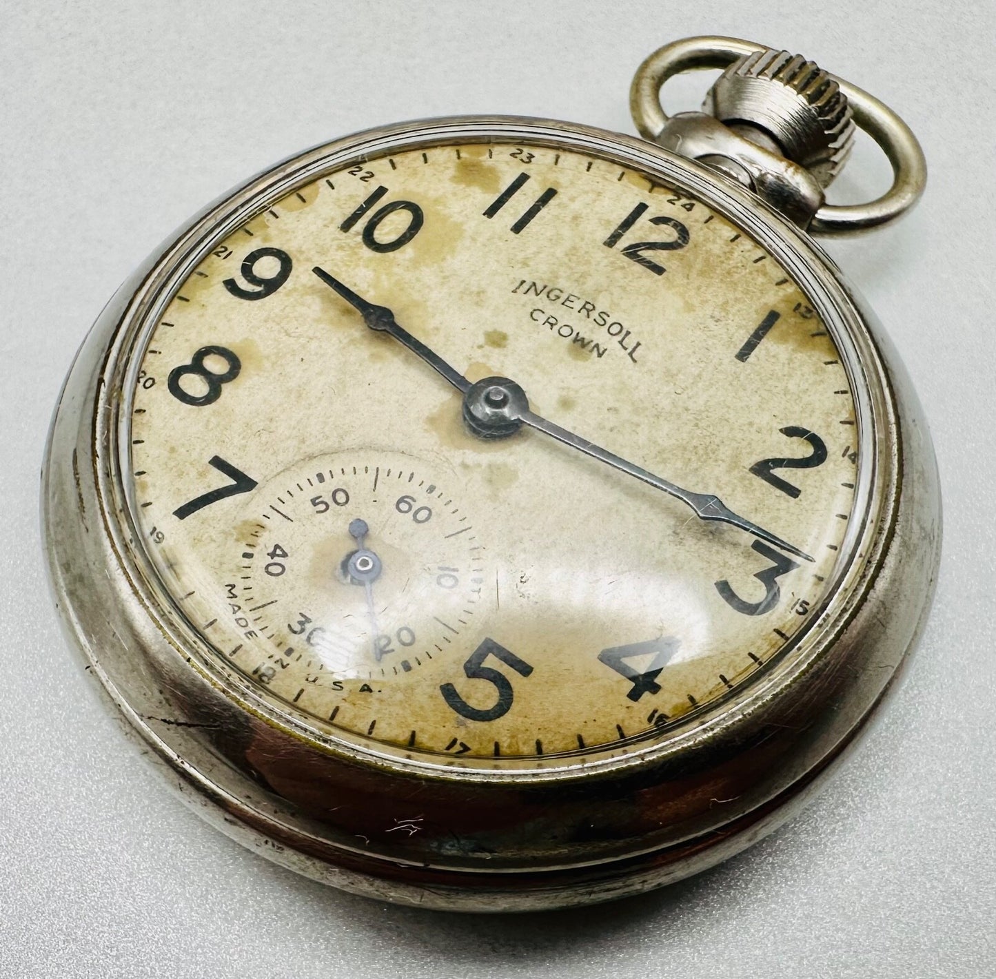 Vintage Ingersoll Crown Pocket Watch - Working - Made in USA