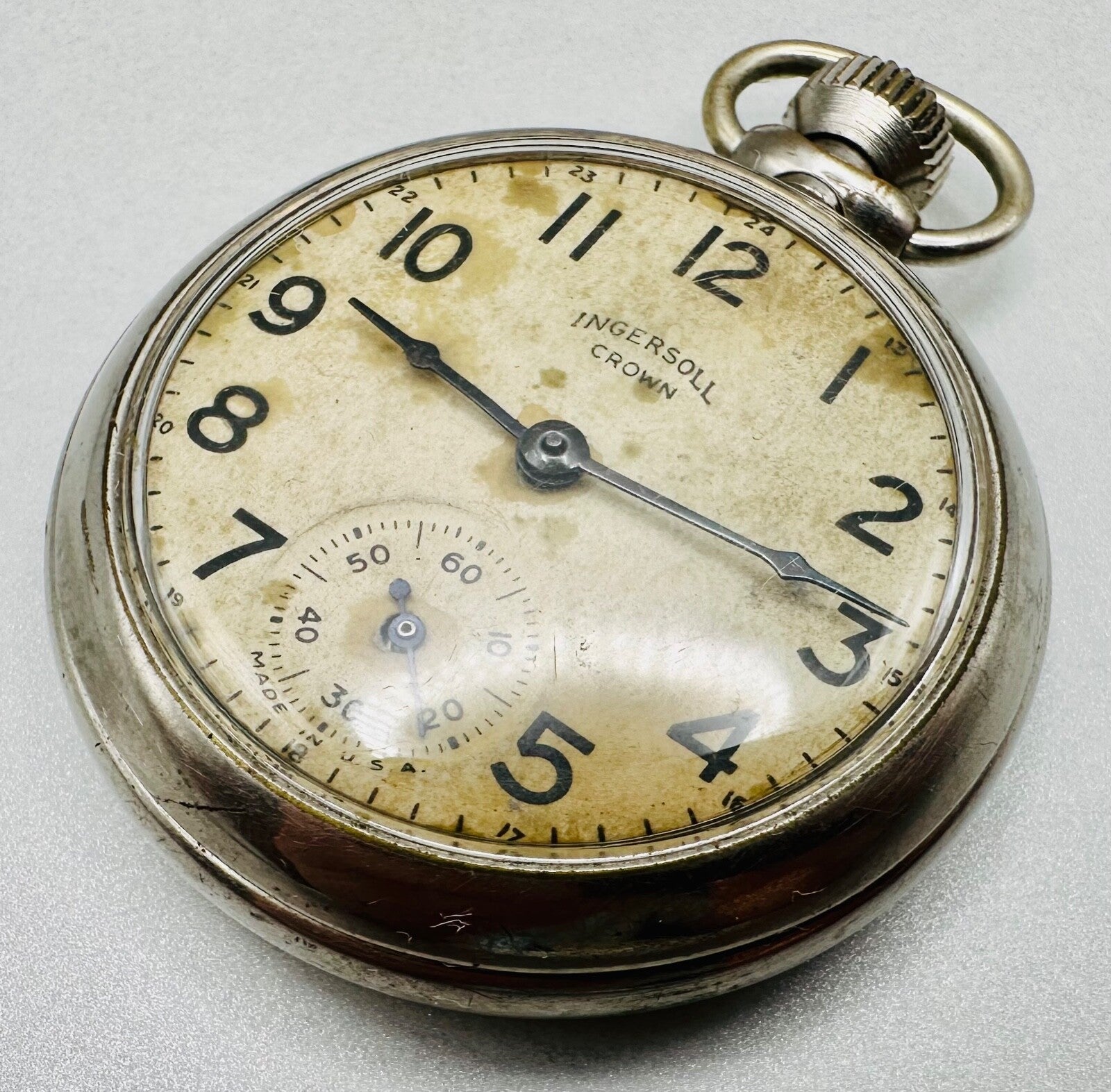 Vintage Ingersoll Crown Pocket Watch - Working - Made in USA