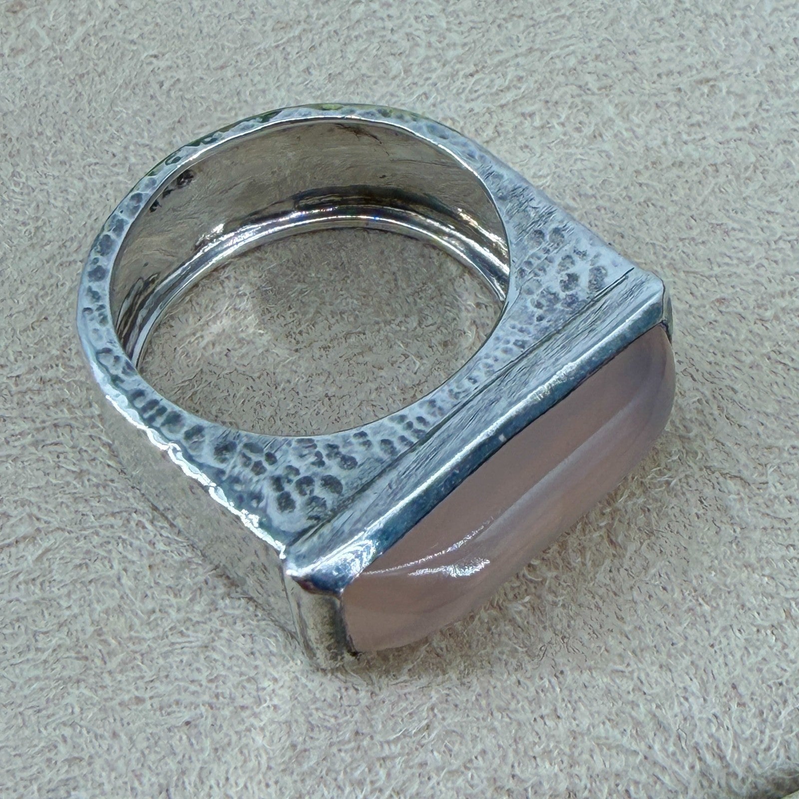 Vintage 925 Sterling Silver Rose Quartz Ring – UK Size Q – Rectangular Cabochon