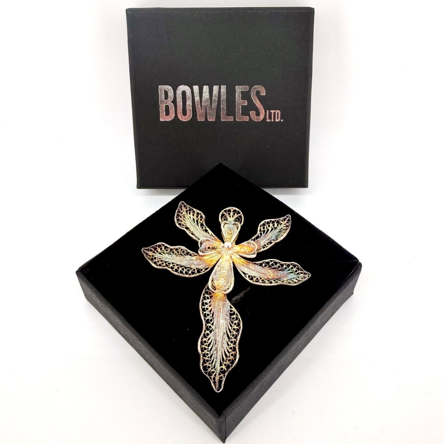 Vintage Silver Filigree Floral Brooch – Stamped 925 – Beautiful Patina