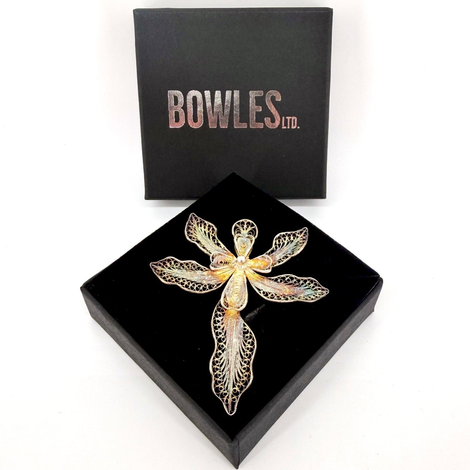 Vintage Silver Filigree Floral Brooch – Stamped 925 – Beautiful Patina