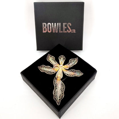 Vintage Silver Filigree Floral Brooch – Stamped 925 – Beautiful Patina