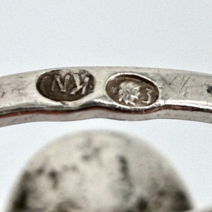 Vintage Polish Silver & Amber Ring – Modernist Design – Size N½
