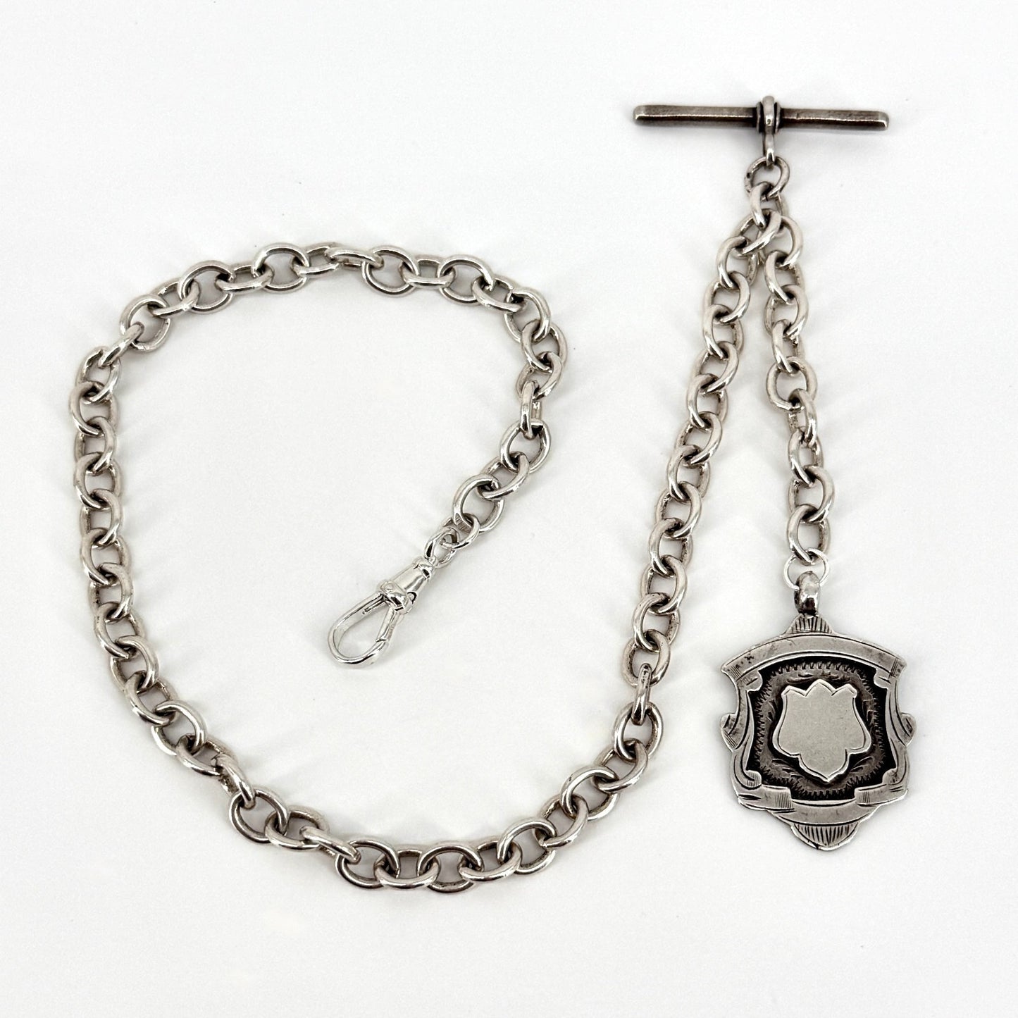 Antique Silver Albert Chain with T-Bar & Medallion – 1900 & 1924