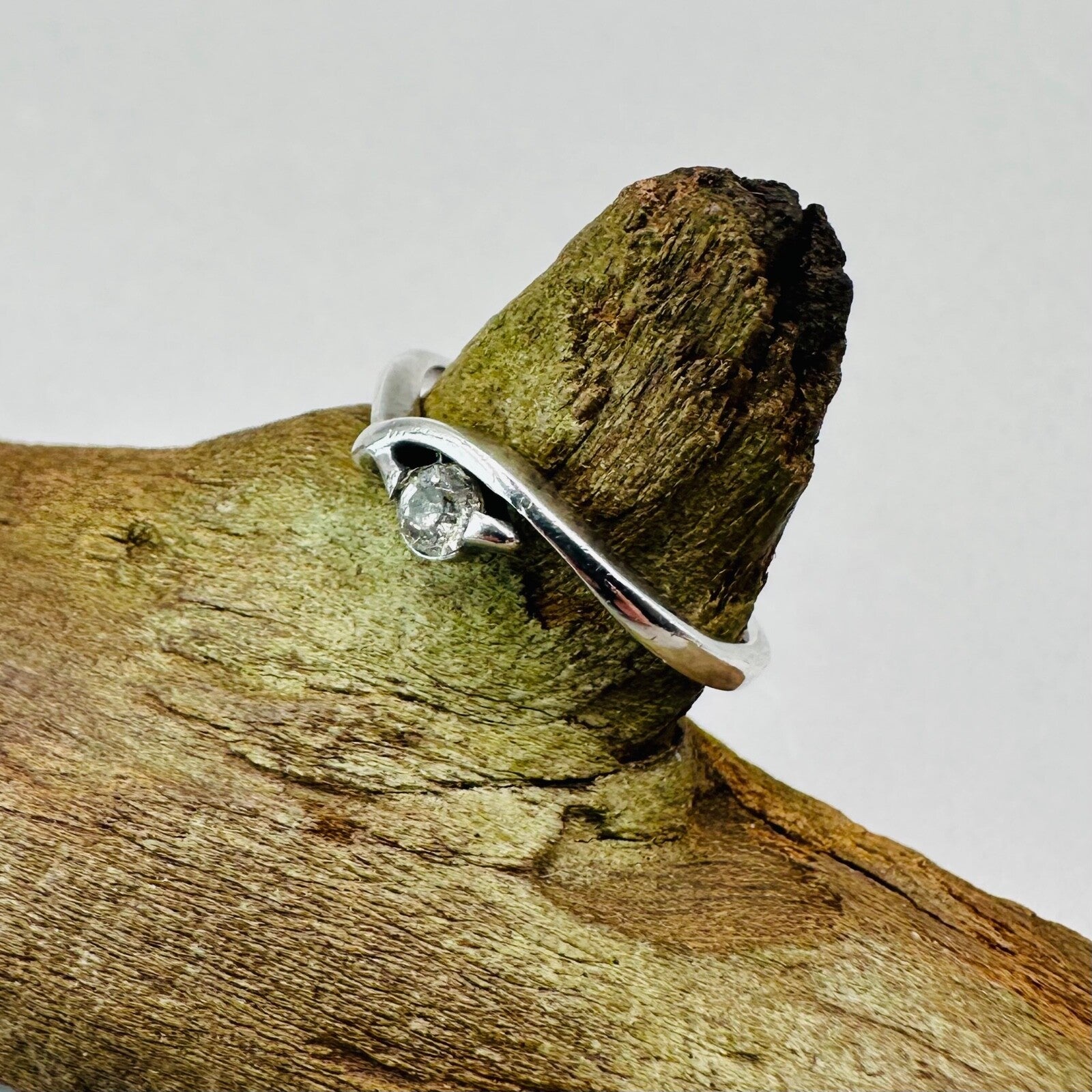 Vintage Sterling Silver Ring with Clear Stone - Size K