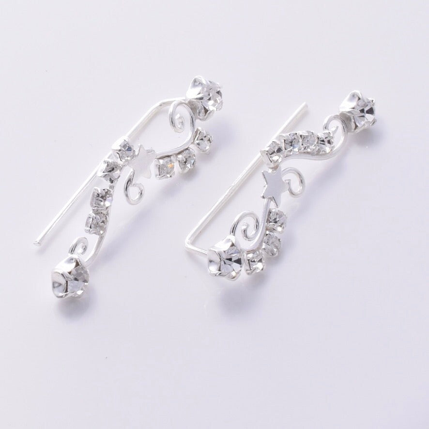 Brand New 925 Sterling Silver & Cubic Zirconia Star Climber Earrings