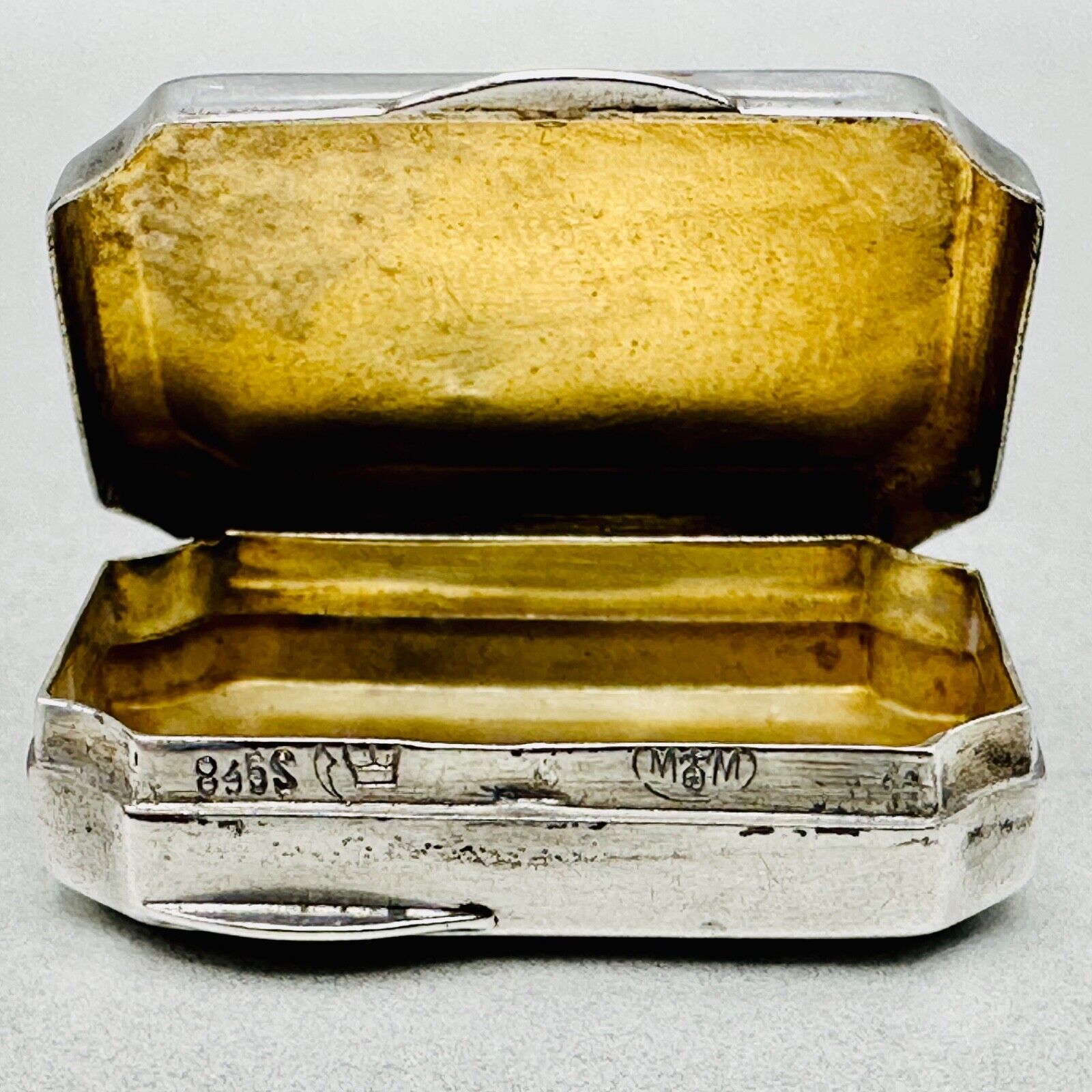 Antique German 835 Silver Pill Box - Mayer Martin – Hallmarked - Engraved H.J.F