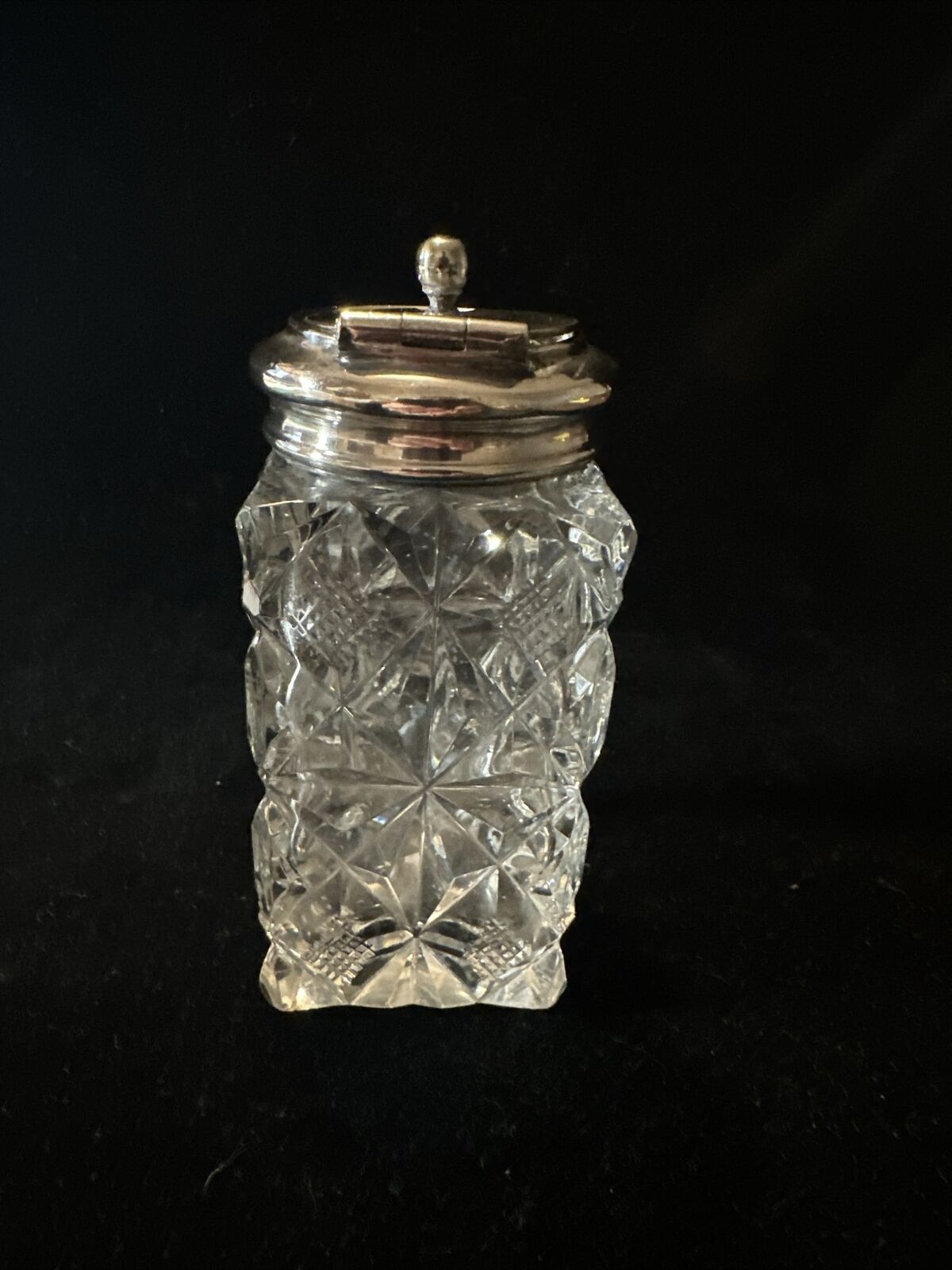 Antique Silver Plate & Cut Glass Mustard Pot