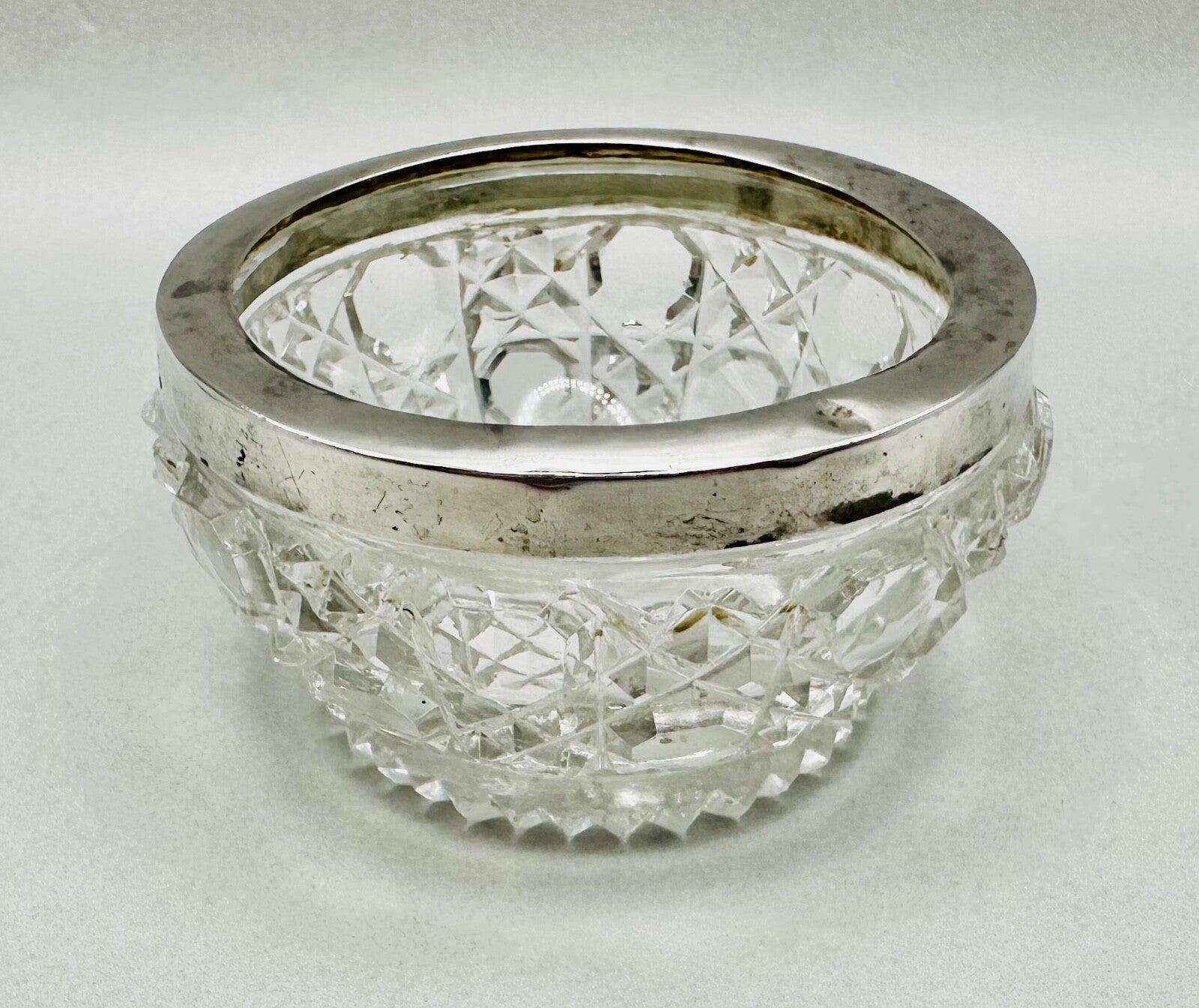 Antique Silver Rimmed Glass Salt – Birmingham 1902 Henry Bushell & Co