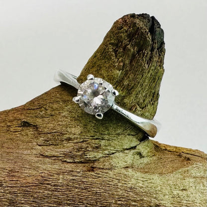 Vintage Silver Ring with Sparkling Clear Stone - Size Q½ - Stamped 925