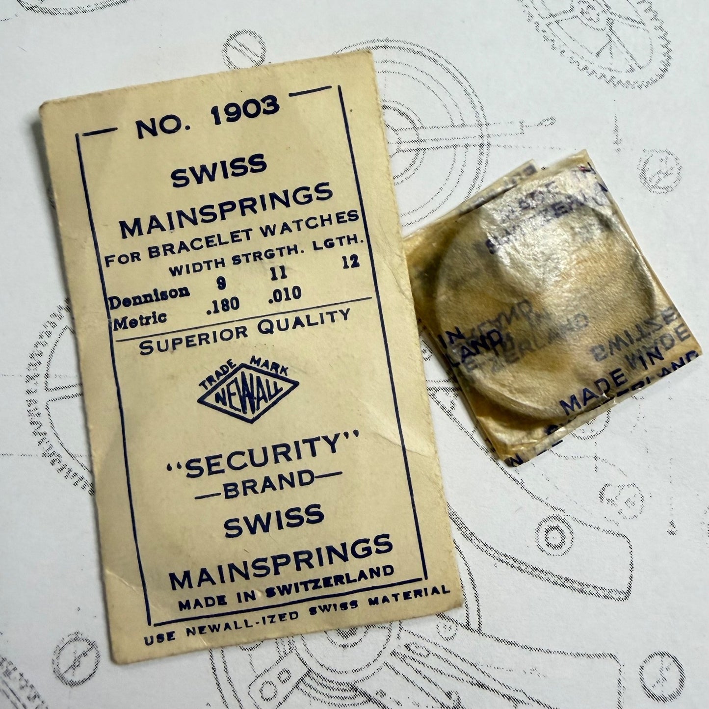 Newall “Security” Brand Mainspring No.1903 – 1.80 x 0.10 x 12" – Dennison 9 x 11