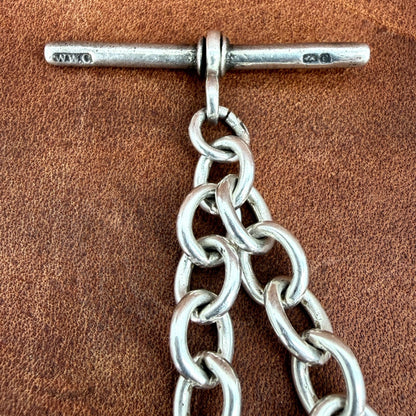 Antique Silver Albert Chain with T-Bar & Medallion – 1900 & 1924