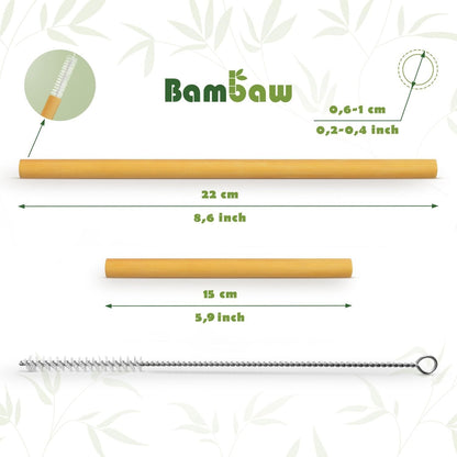 Eco-Friendly Bamboo Straw Set - 12 Reusable Straws, Cleaning Brush & Carry Bag