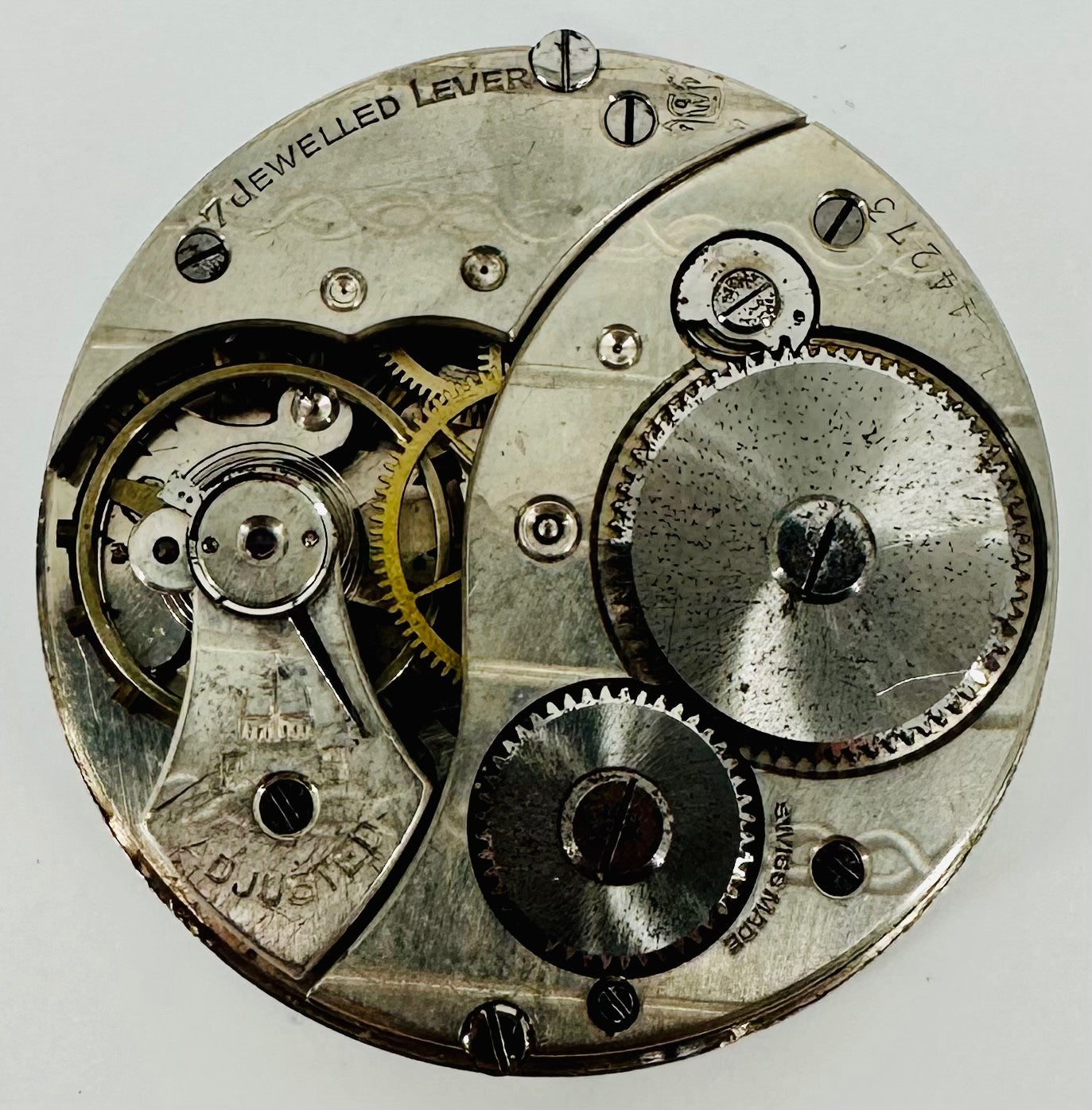 Antique Swiss Pocket Watch Movement – 43mm, 7 Jewels, UW Co.?, Spares/Repair