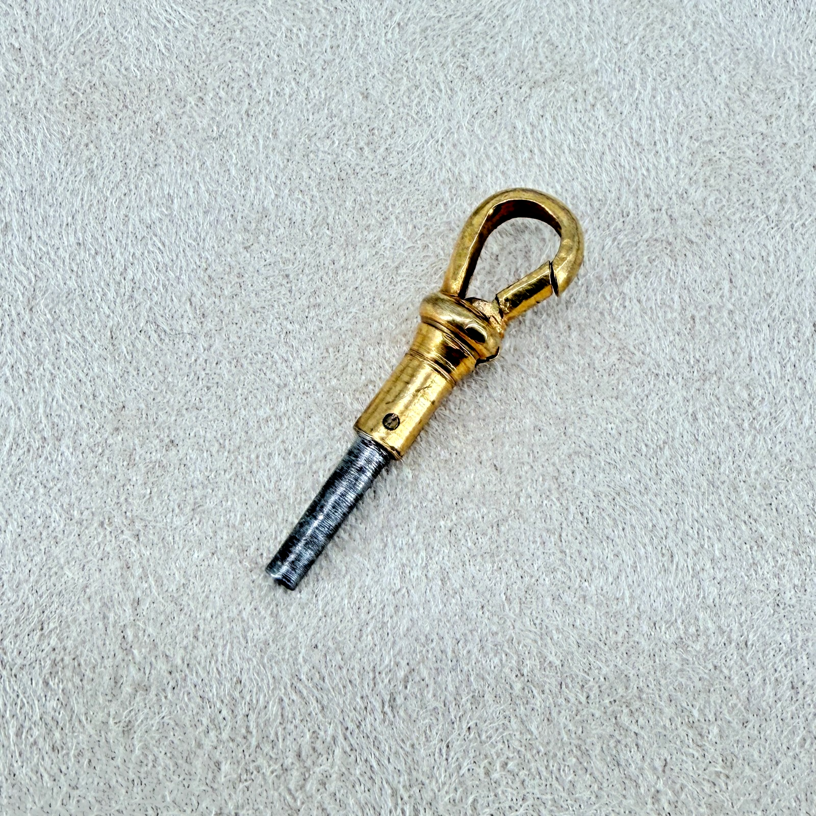 Antique Pocket Watch Winding Key with Spring Clip - 1.3mm - Yellow Metal