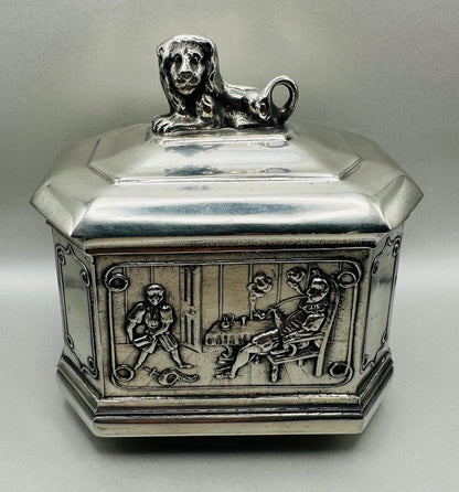 A.E. Williams Pewter Lidded Box with Lion Finial - Stunning Decorative Piece