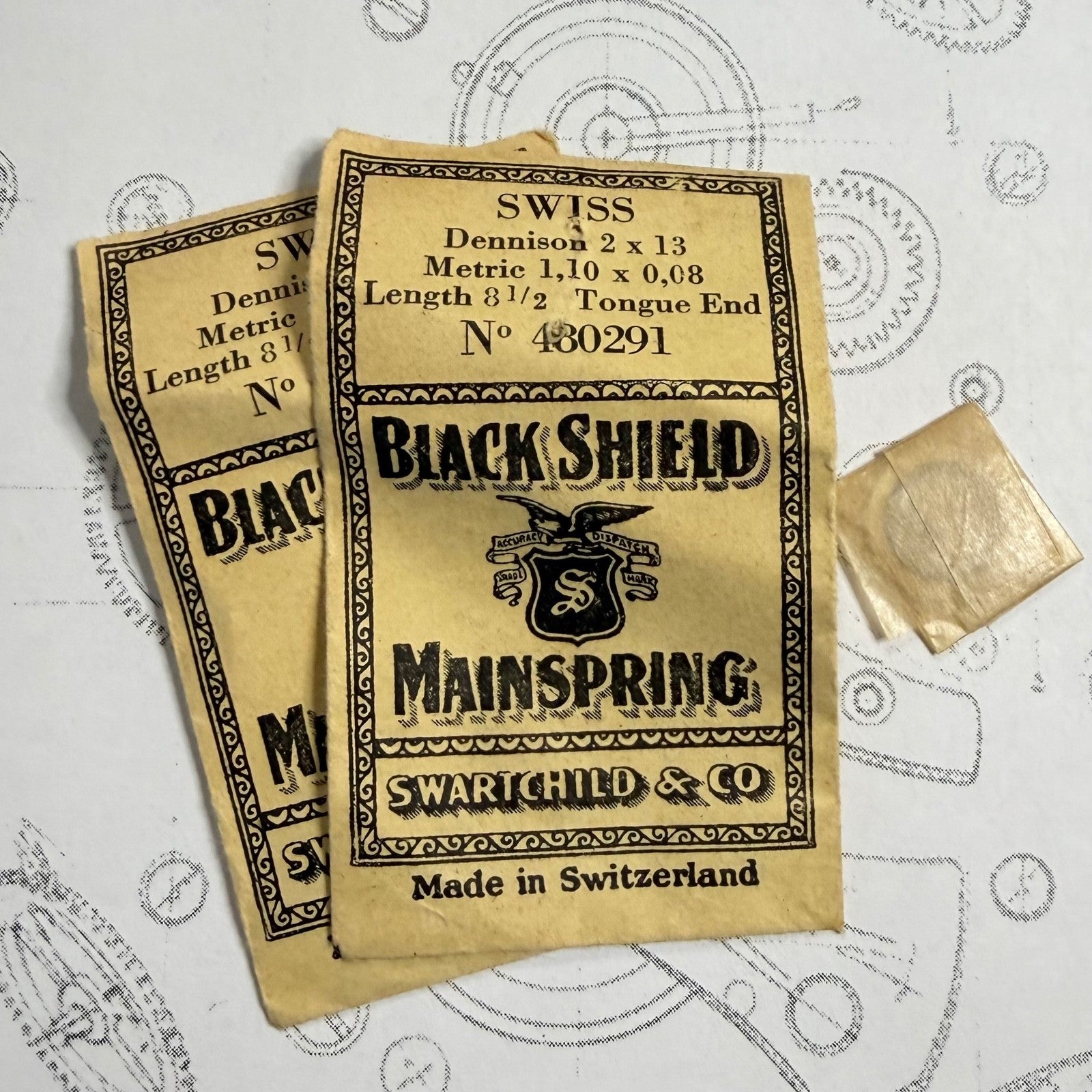 Black Shield Mainspring No. 480291 – 1.10 x 0.08 x 3½" – Dennison 2 / 13