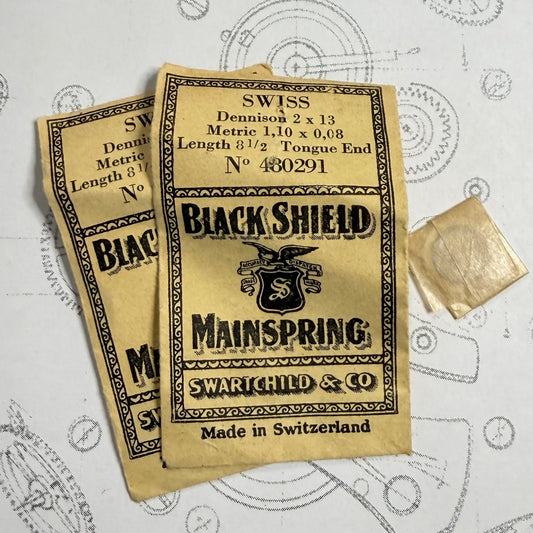 Black Shield Mainspring No. 480291 – 1.10 x 0.08 x 3½" – Dennison 2 / 13