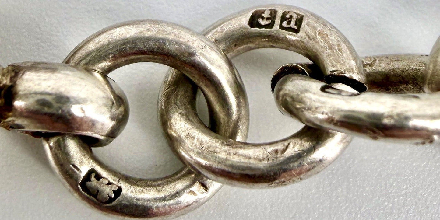 Antique Silver Albert Chain with T-Bar & Medallion – 1900 & 1924