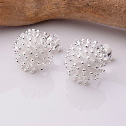Brand New 925 Sterling Silver Chrysanthemum Stud Earrings, Elegant Floral Design