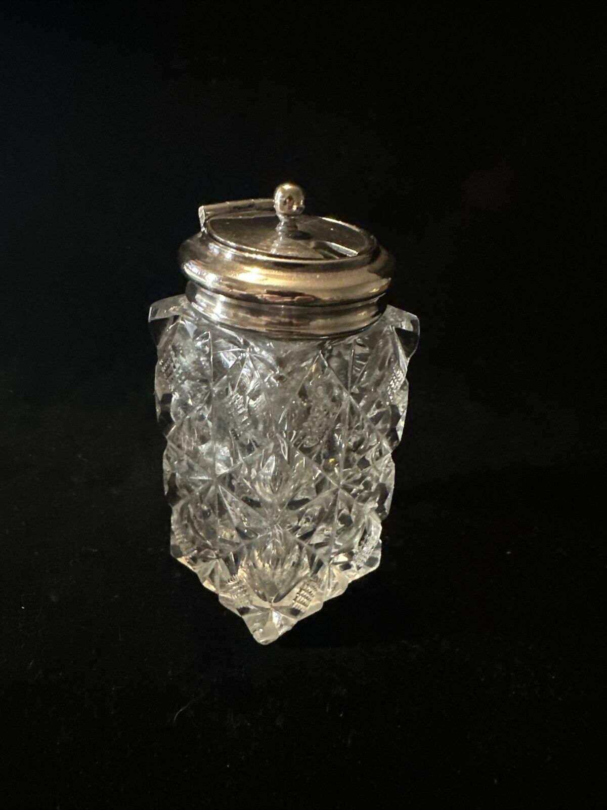 Antique Silver Plate & Cut Glass Mustard Pot