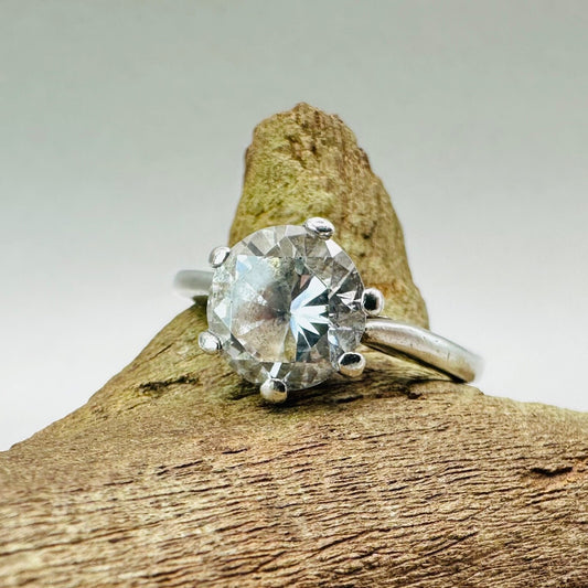 Vintage Sterling Silver Ring with Clear Stone - Size O