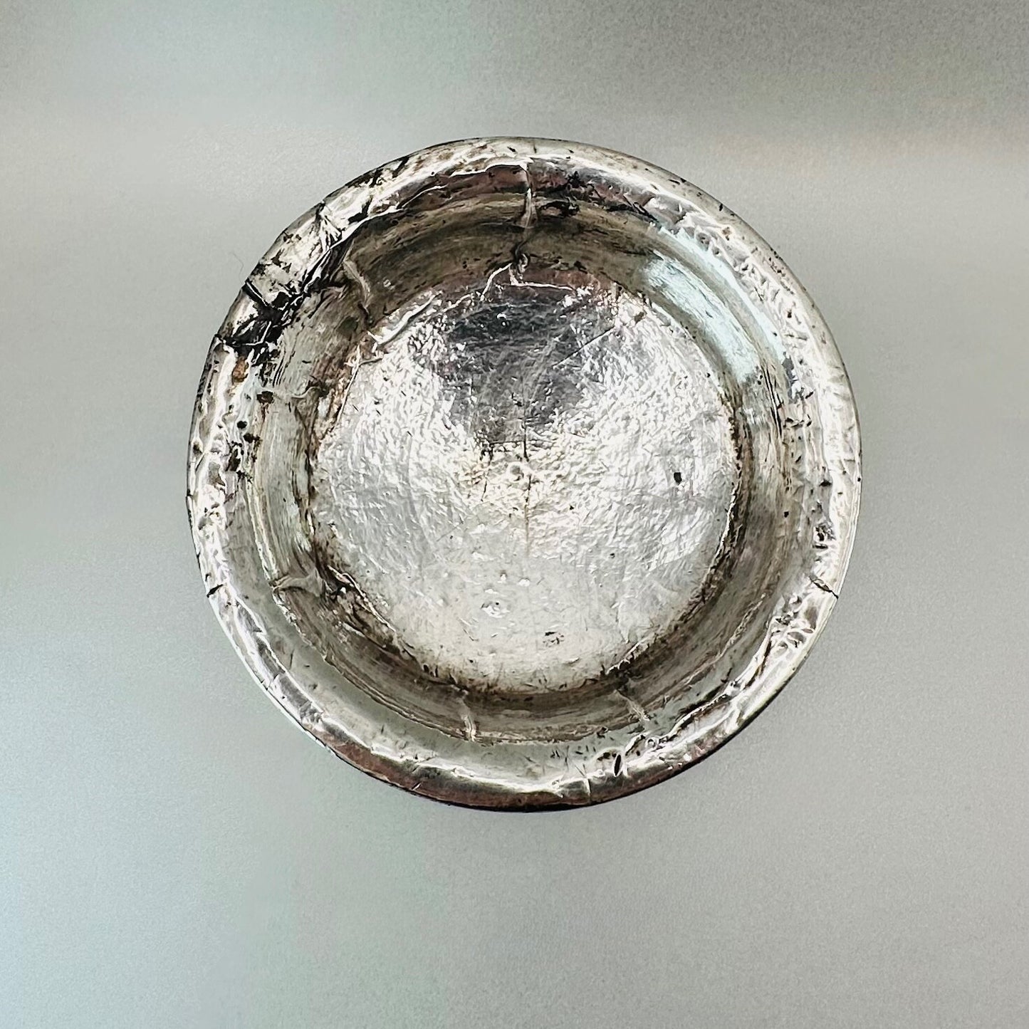 Antique White Metal & Hardwood Beggar's Bowl - Unique Piece