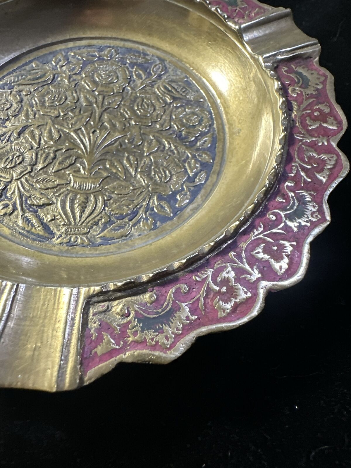 Antique Painted Brass Ashtray