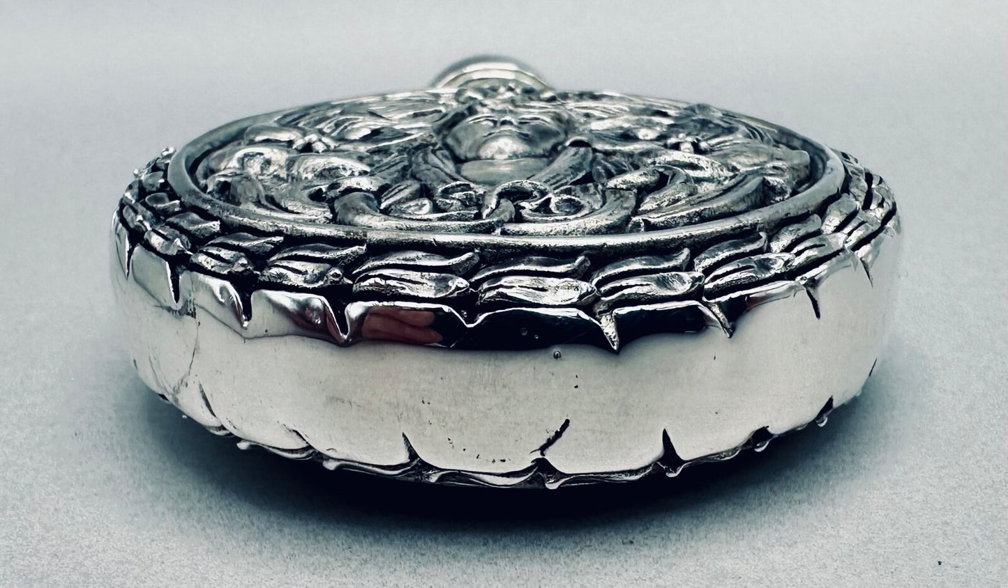 Antique 800 Silver Perfume Flask – High-Relief Classical Female & Floral Design