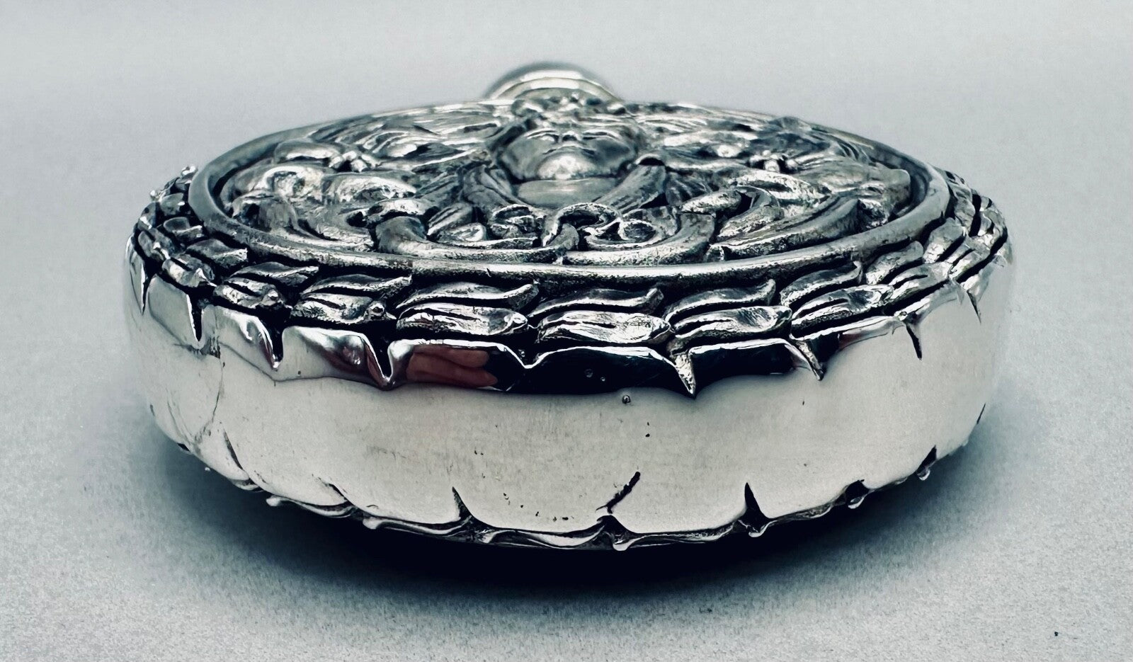 Antique 800 Silver Perfume Flask – High-Relief Classical Female & Floral Design