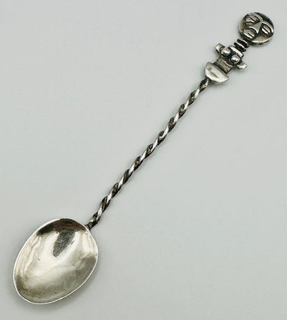 Antique White Metal Spoon - Twisted Stem & Character Finial