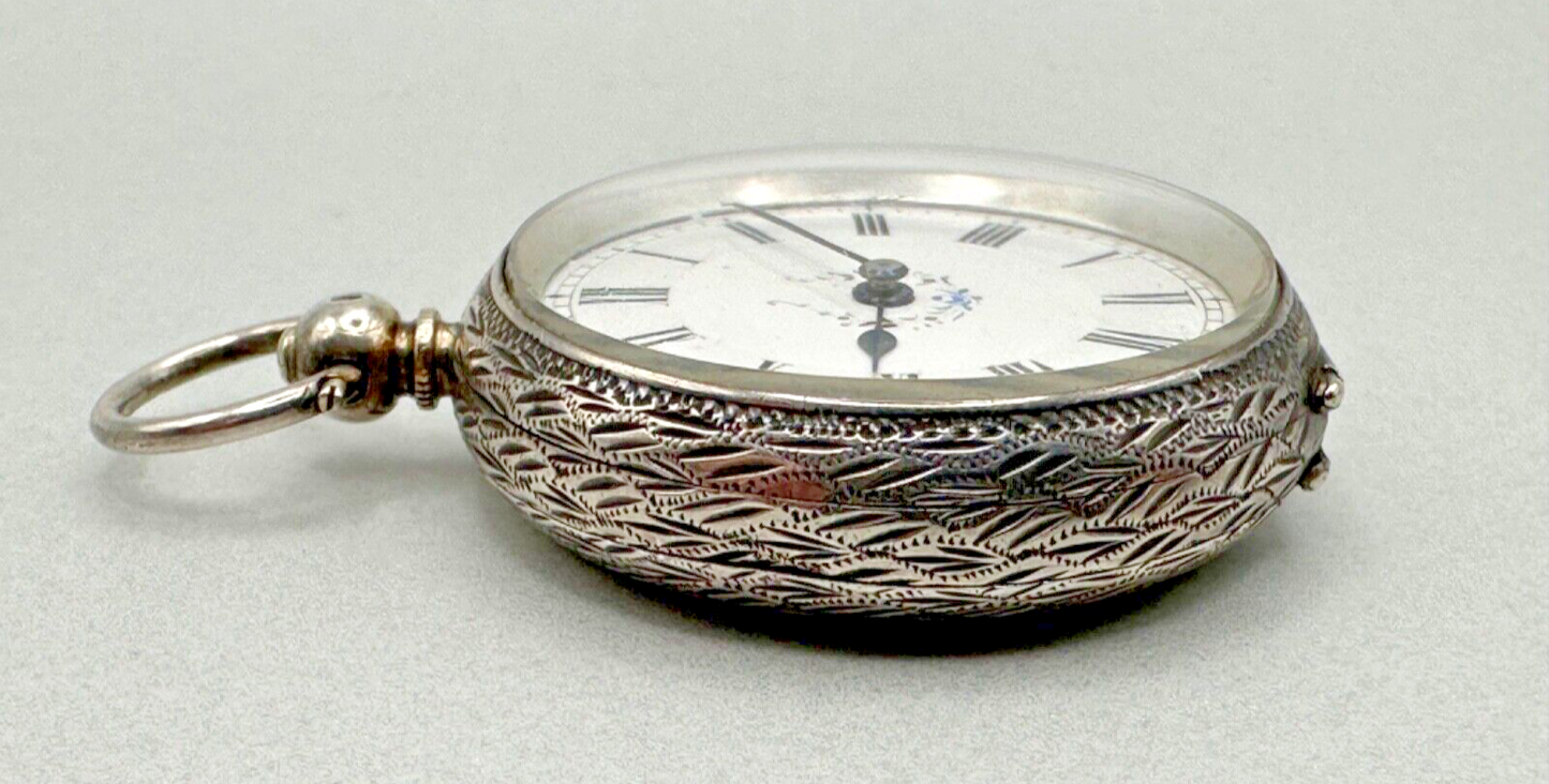 Antique Silver Cased Pocket Watch - Working