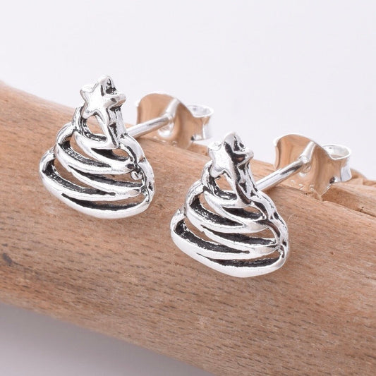 Brand New 925 Sterling Silver Christmas Tree Earrings - Festive