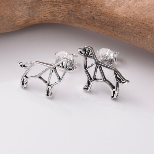 Brand New 925 Sterling Silver Geometric Dog Stud Earrings